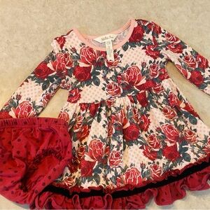 Matilda Jane Red and Cream Floral Kids Matching Set size 6-12 months